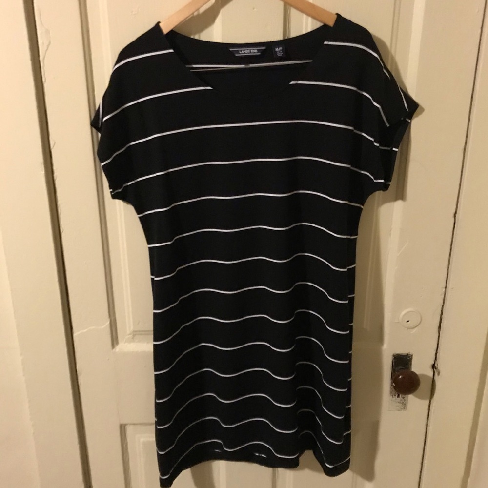 Land’s End Black Striped T-Shirt Dress